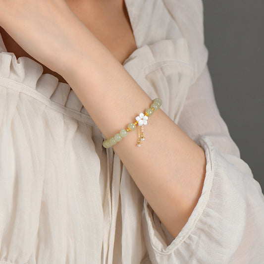 TaoVella Natural Jade & White Shell Cherry Blossom Bracelet Spiritual Protection