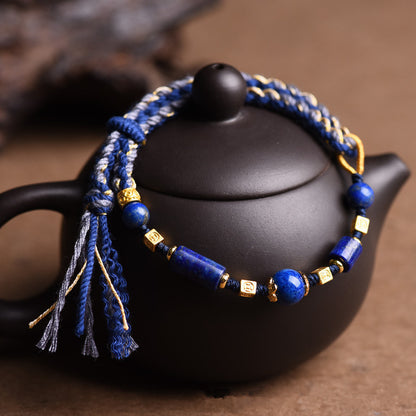 TaoVella Lapis Lazuli Handwoven Tibetan Wisdom and Good Fortune Spiritual Protection Bracelet