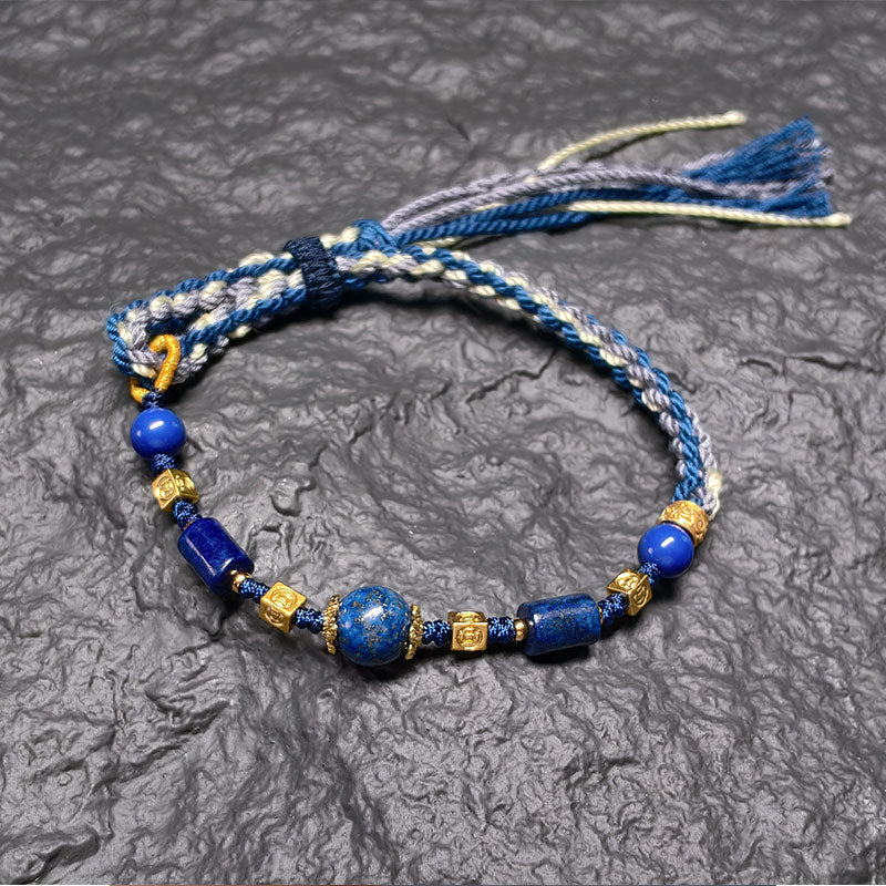 TaoVella Lapis Lazuli Handwoven Tibetan Wisdom and Good Fortune Spiritual Protection Bracelet
