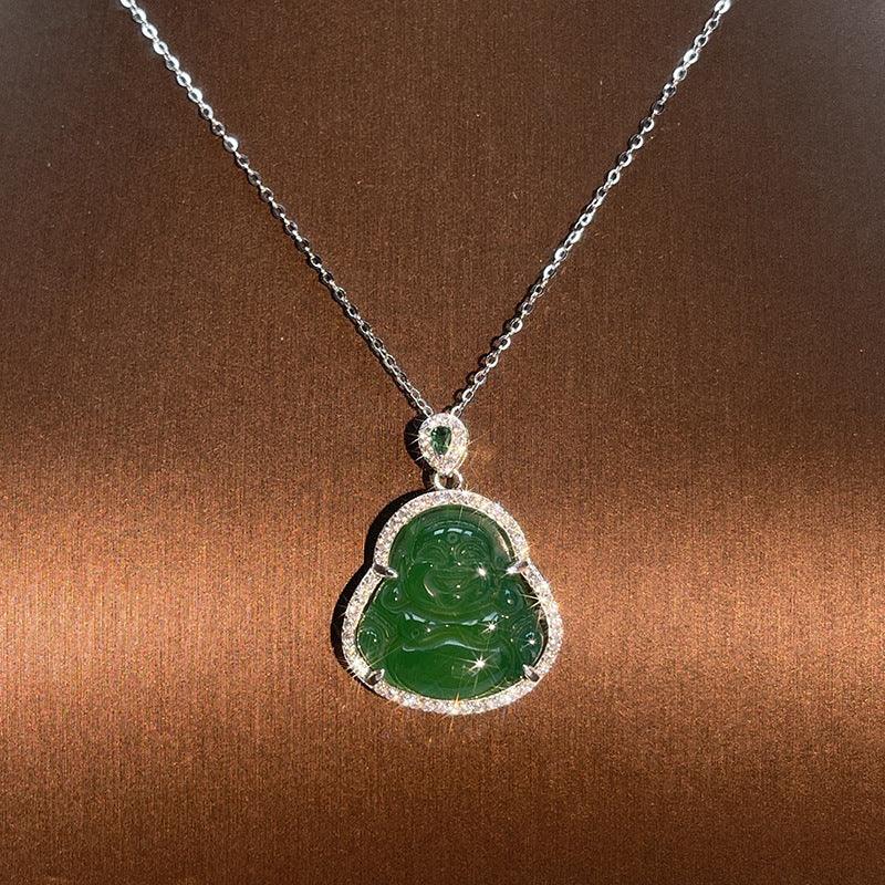TaoVella Sterling Silver Maitreya Buddha Chalcedony Healing & Good Luck Necklace - TaoVella