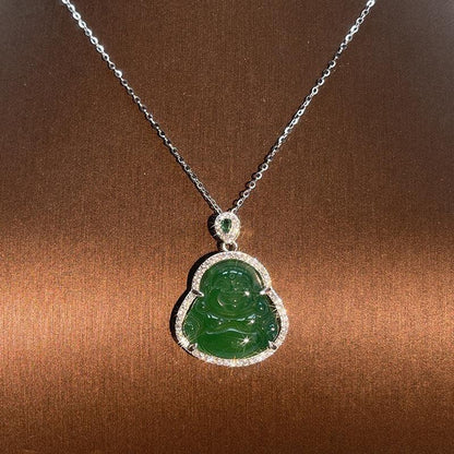 TaoVella Sterling Silver Maitreya Buddha Chalcedony Healing & Good Luck Necklace - TaoVella