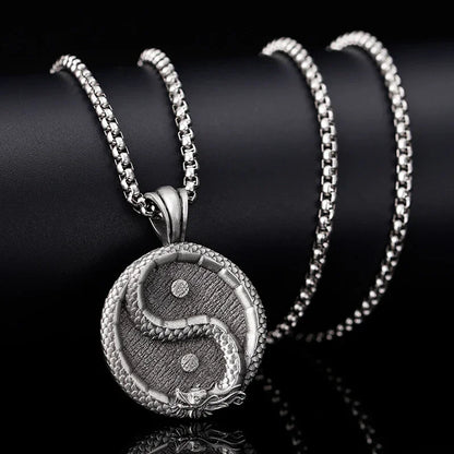 TaoVella China Dragon Yin-Yang Taiji Luck & Protection Energy Titanium Necklace - TaoVella