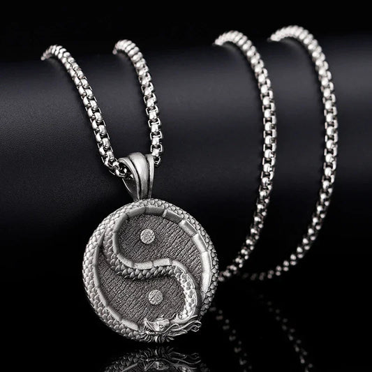 TaoVella China Dragon Yin-Yang Taiji Luck & Protection Energy Titanium Necklace - TaoVella