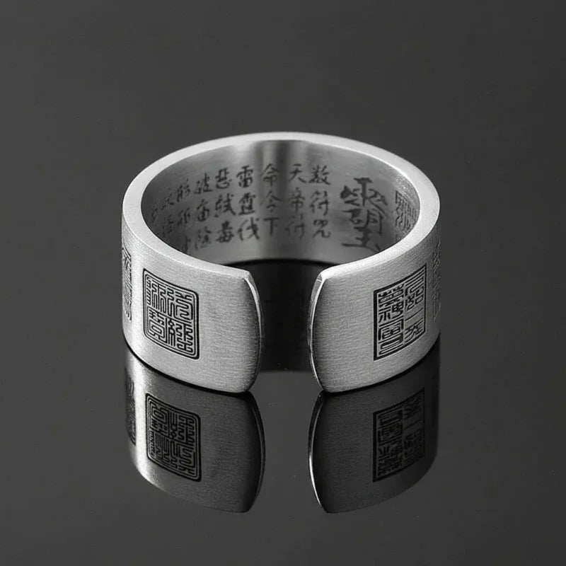 TaoVella 925 Silver Taoist Golden Light Mantra Spiritual Healing Protection Ring (Adjustable) - TaoVella
