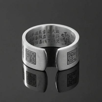 TaoVella 925 Silver Taoist Golden Light Mantra Spiritual Healing Protection Ring (Adjustable) - TaoVella