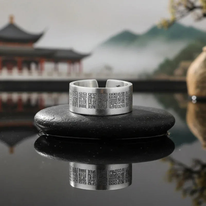 TaoVella 925 Silver Taoist Golden Light Mantra Spiritual Healing Protection Ring (Adjustable) - TaoVella