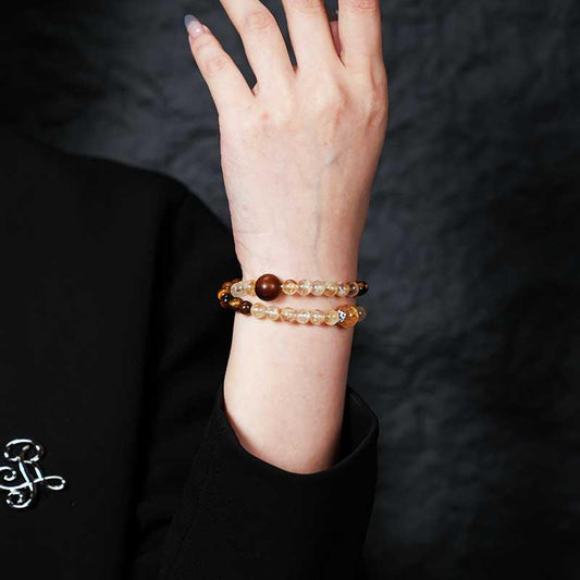 TaoVella Citrine & Tiger’s Eye Stone Double-Wrap Bracelet for Luck & Protection - TaoVella