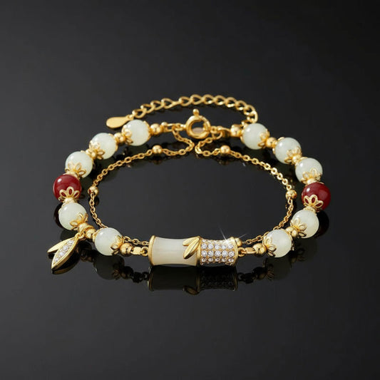 TaoVella Fortune Calm – White Jade Bamboo Cinnabar Prosperity Guardian Bracelet