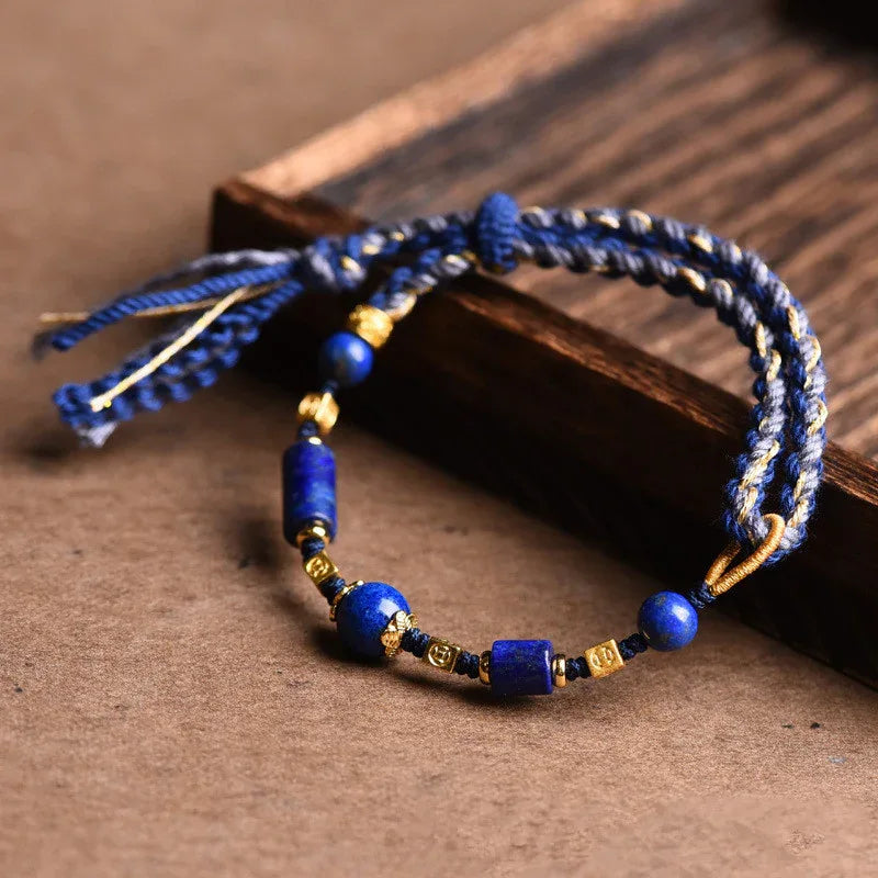 TaoVella Lapis Lazuli Handwoven Tibetan Wisdom and Good Fortune Spiritual Protection Bracelet - TaoVella