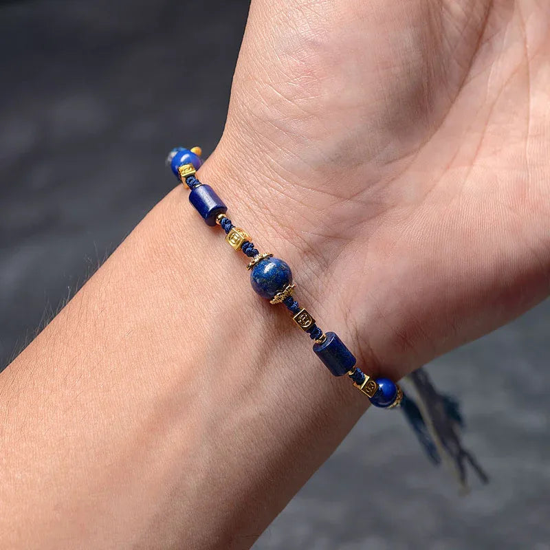 TaoVella Lapis Lazuli Handwoven Tibetan Wisdom and Good Fortune Spiritual Protection Bracelet - TaoVella