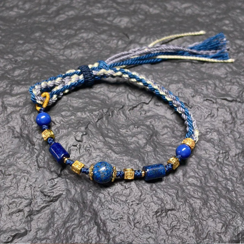 TaoVella Lapis Lazuli Handwoven Tibetan Wisdom and Good Fortune Spiritual Protection Bracelet - TaoVella