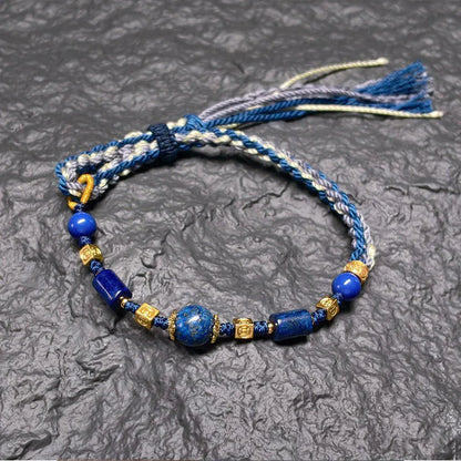 TaoVella Lapis Lazuli Handwoven Tibetan Wisdom and Good Fortune Spiritual Protection Bracelet - TaoVella