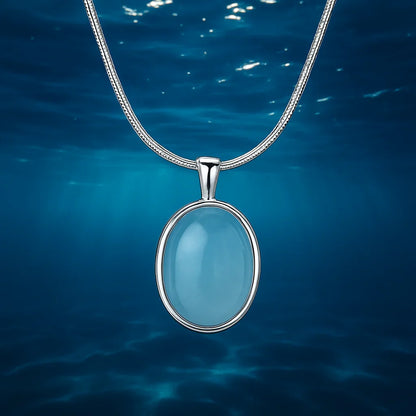 TaoVella Natural Aquamarine & Sterling Silver Healing Good Luck Necklace - TaoVella