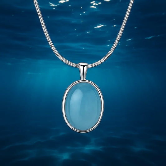 TaoVella Natural Aquamarine & Sterling Silver Healing Good Luck Necklace - TaoVella