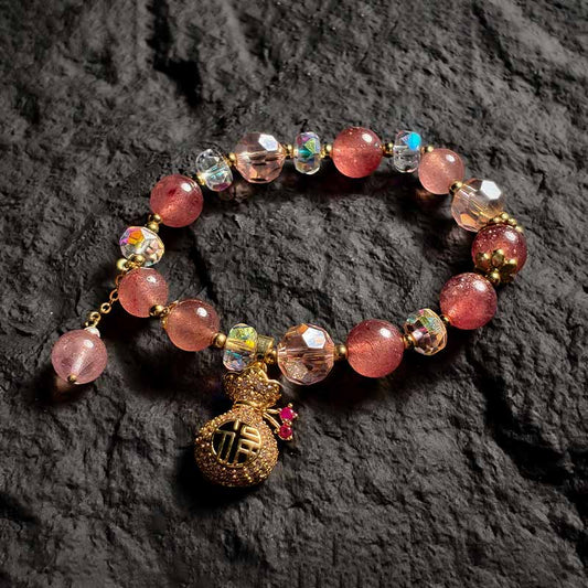 TaoVella Natural Strawberry Crystal Protection Bracelet for Love Energy & Good Luck