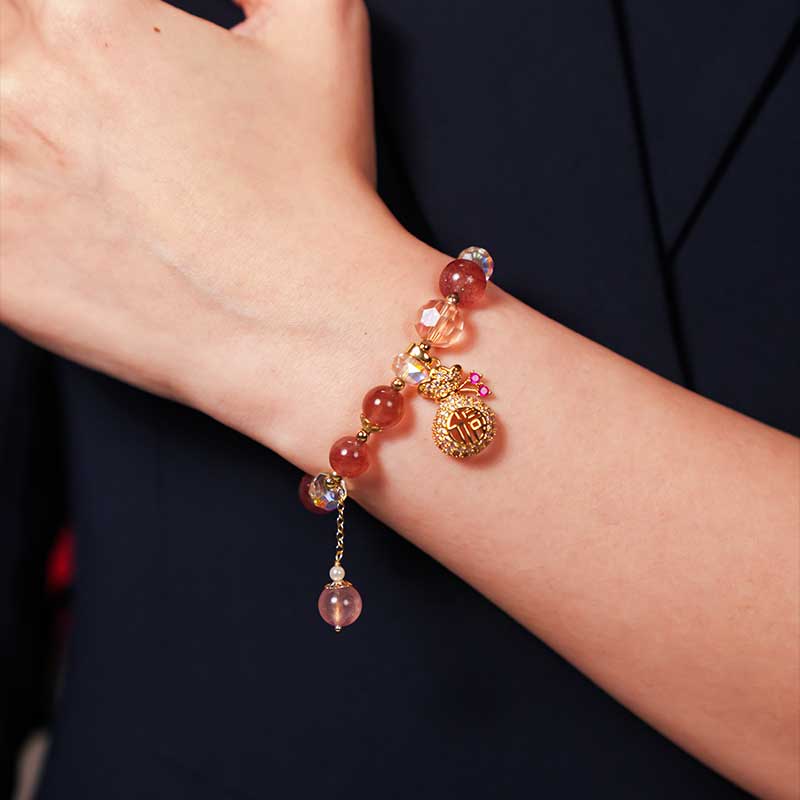 TaoVella Natural Strawberry Crystal Protection Bracelet for Love Energy & Good Luck