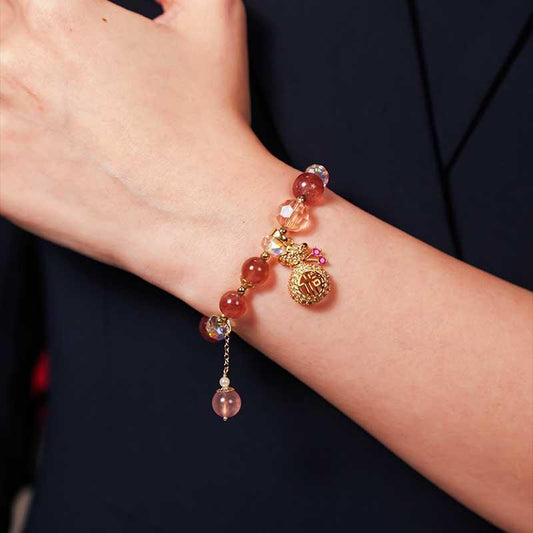 TaoVella Natural Strawberry Crystal Protection Bracelet for Love Energy & Good Luck - TaoVella