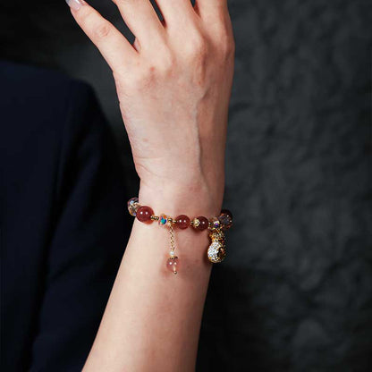 TaoVella Natural Strawberry Crystal Protection Bracelet for Love Energy & Good Luck