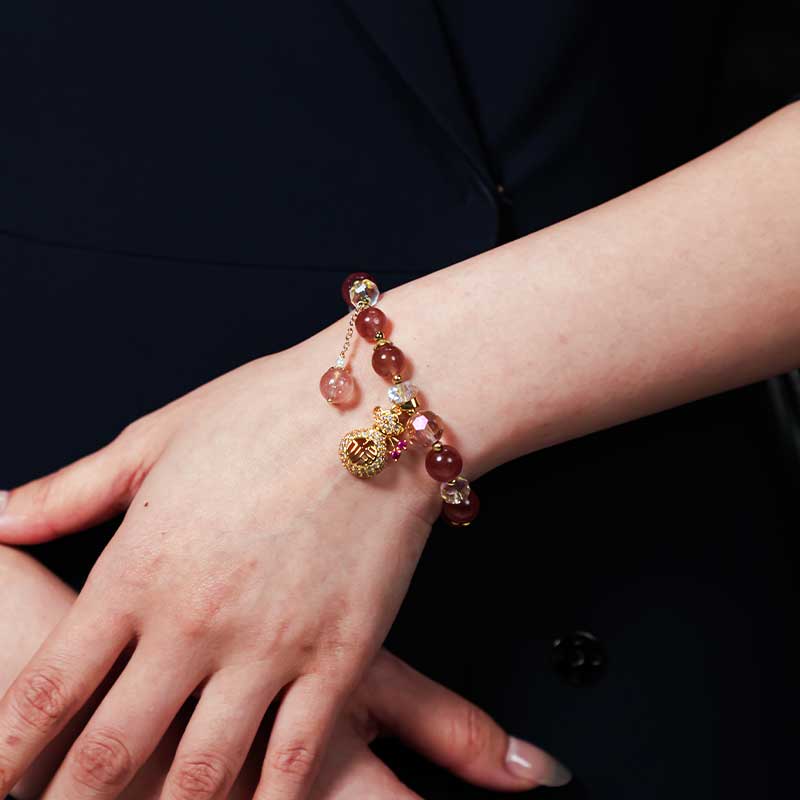 TaoVella Natural Strawberry Crystal Protection Bracelet for Love Energy & Good Luck
