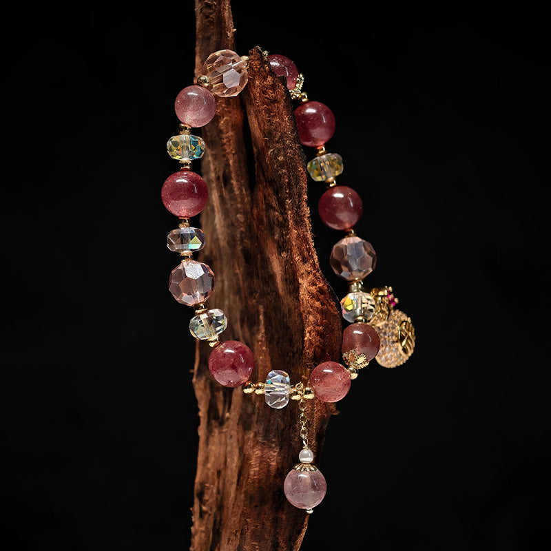 TaoVella Natural Strawberry Crystal Protection Bracelet for Love Energy & Good Luck
