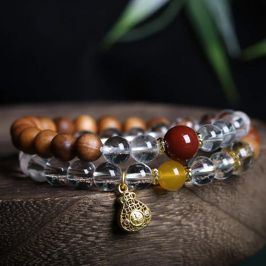 TaoVella Natural White Crystal and Sandalwood Career and Wealth Protection Spiritual Energy Bracelet - TaoVella