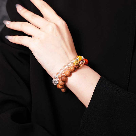 TaoVella Natural White Crystal and Sandalwood Career and Wealth Protection Spiritual Energy Bracelet