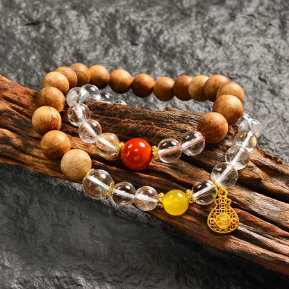 TaoVella Natural White Crystal and Sandalwood Career and Wealth Protection Spiritual Energy Bracelet