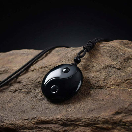 TaoVella Obsidian Taoist YinYang Good Fortune & Protection Taoist Necklace - TaoVella