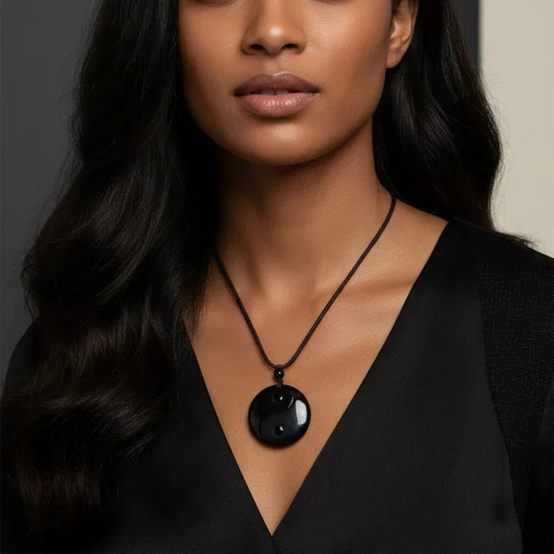 TaoVella Obsidian Taoist YinYang Good Fortune & Protection Taoist Necklace - TaoVella