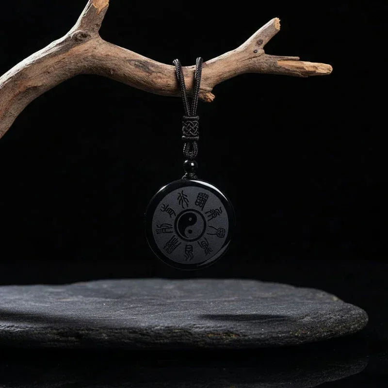 TaoVella Obsidian Taoist YinYang Good Fortune & Protection Taoist Necklace - TaoVella