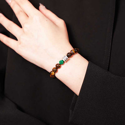 TaoVella Pure Silver Tiger's Eye Malachite Bracelet - Boost Wealth & Career - Spiritual Jewelry for Wealth, Protection & Healing | TaoVella