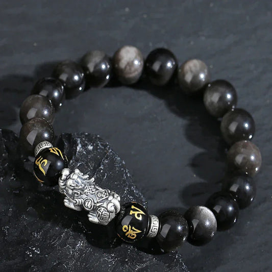 TaoVella Silver Pi Xiu Feng Shui Obsidian Wealth Protection Bracelet - TaoVella