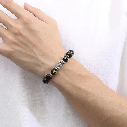 TaoVella Silver Pi Xiu Obsidian Feng Shui Bracelet – Timeless Talisman for Prosperity & Protection - TaoVella