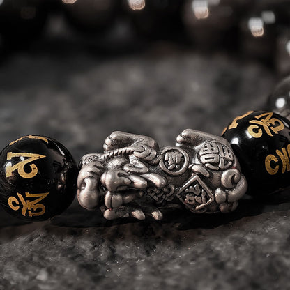 TaoVella Silver Pi Xiu Feng Shui Obsidian Wealth Protection Bracelet - TaoVella