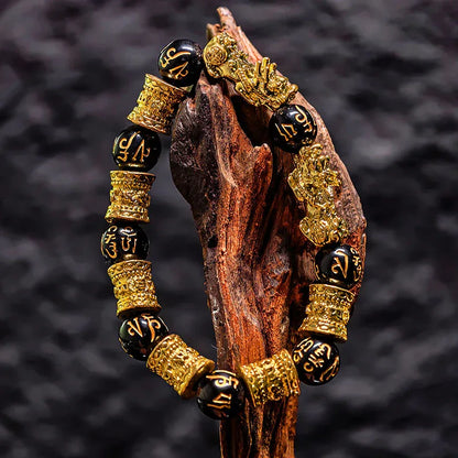 TaoVella Wealth Surge – Feng Shui Gold Pixiu Black Obsidian Prosperity Bracelet - TaoVella