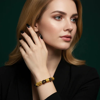 TaoVella Wealth Surge – Feng Shui Gold Pixiu Black Obsidian Prosperity Bracelet - TaoVella