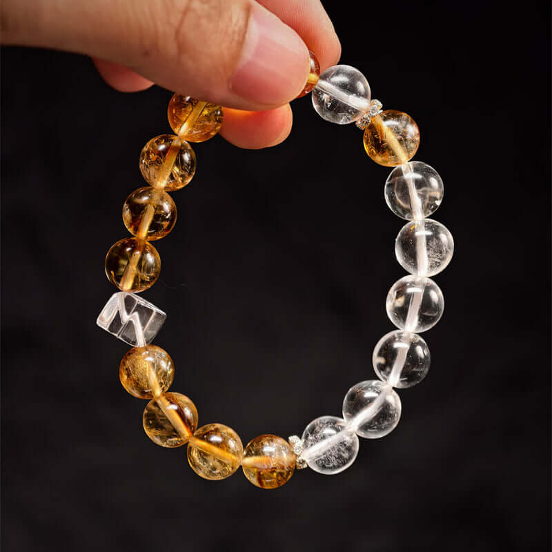 TaoVella White Crystal & Citrine Protection Bracelet for Wealth and Spiritual Clarity - Spiritual Jewelry for Wealth, Protection & Healing | TaoVella