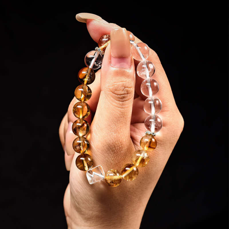 TaoVella White Crystal & Citrine Protection Bracelet for Wealth and Spiritual Clarity - Spiritual Jewelry for Wealth, Protection & Healing | TaoVella