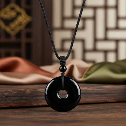 TaoVella Yin Yang Natural Obsidian Guardian & Good Luck Necklace - TaoVella