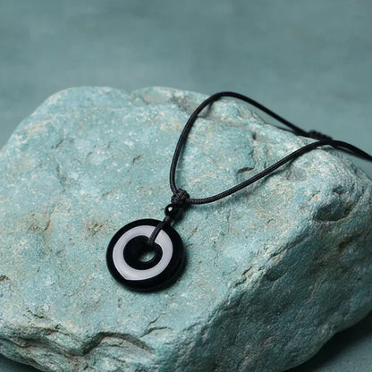 TaoVella Yin Yang Natural Obsidian Guardian & Good Luck Necklace - TaoVella