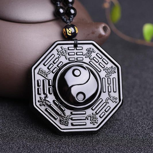TaoVella Obsidian Taoist Yin-Yang Bagua Amulet of Fortune and Protection Necklace - TaoVella