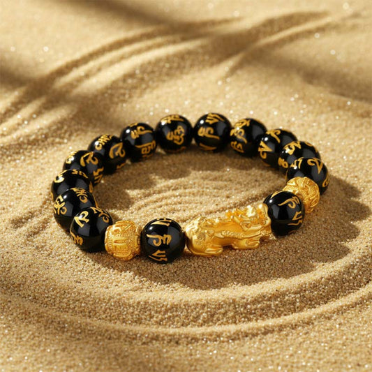 Taovella Wealth Messenger - Feng Shui Pixiu Black Obsidian Wealth Protection Bracelet

