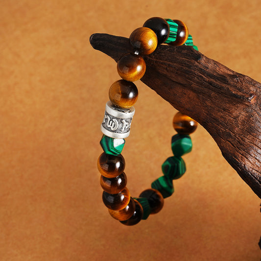 TaoVella Pure Silver Tiger's Eye Malachite Bracelet - Boost Wealth & Career - TaoVella