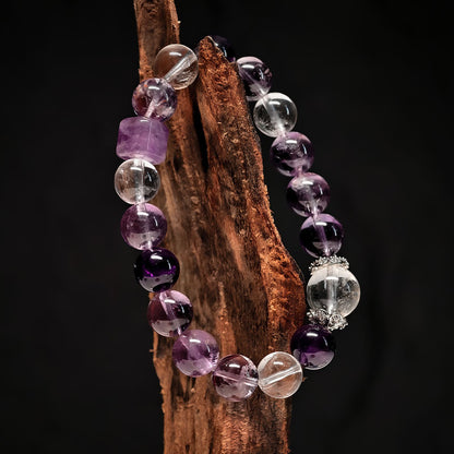 TaoVella Natural Amethyst and White CrystalNine Purple Li Fire Wealth and Good Luck Bracele - TaoVella